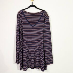 Lane Bryant Navy Blue Orange Sparkle Stripe Long Sleeve V-Neck Tunic Top